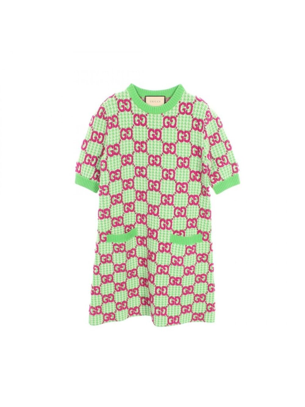 Gucci Dress GG Pattern Houndstooth Short Sleeve Wool